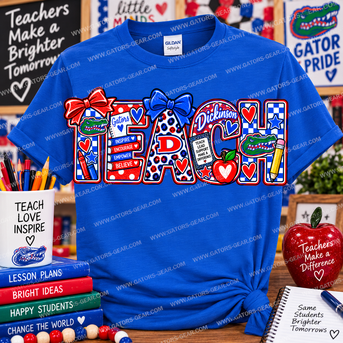 TEACH Gator and School Themed Text Teacher Staff School Shirt