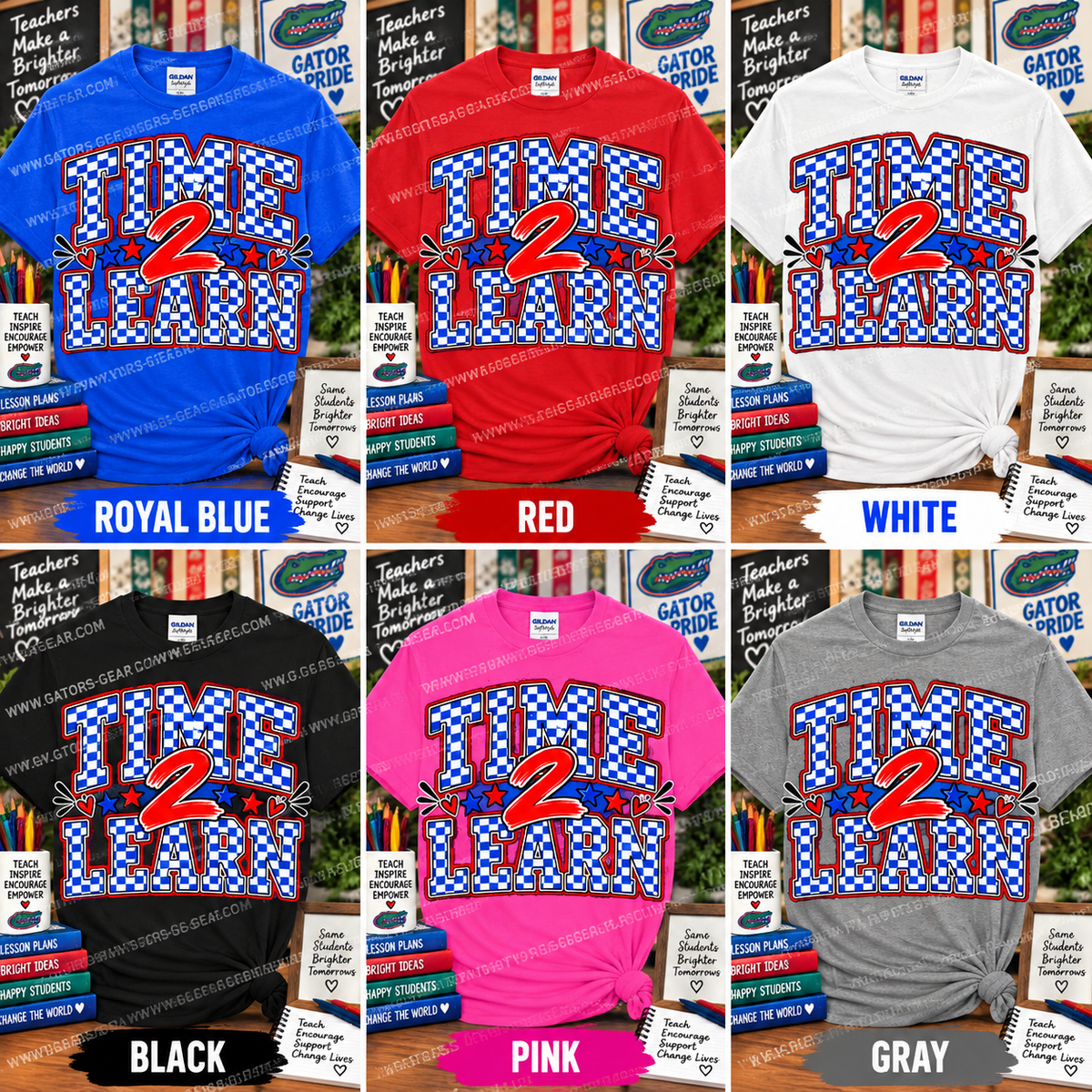 Time 2 Learn Checkered Themed Teacher Staff School Shirt