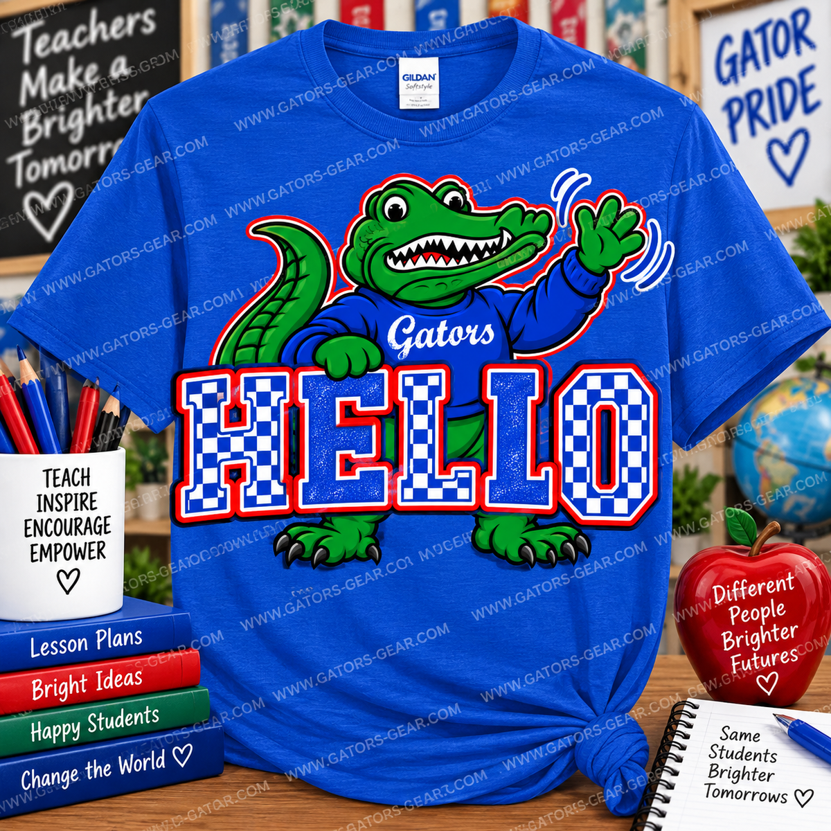 Hello with Gator Mascot Waving Hello Welcoming Teacher and Staff Shirt