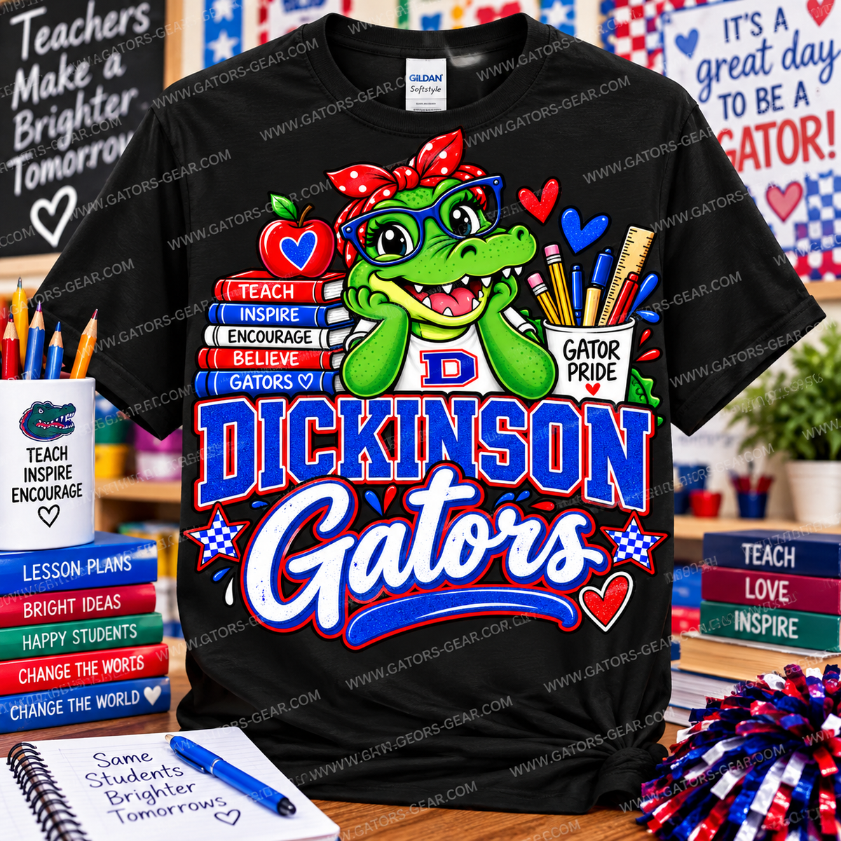 Gator Teacher Dickinson Gators Design with Teacher Desk School Supplies Teacher Shirt