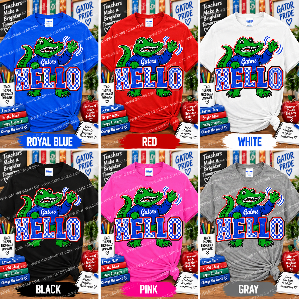 Hello with Gator Mascot Waving Hello Welcoming Teacher and Staff Shirt