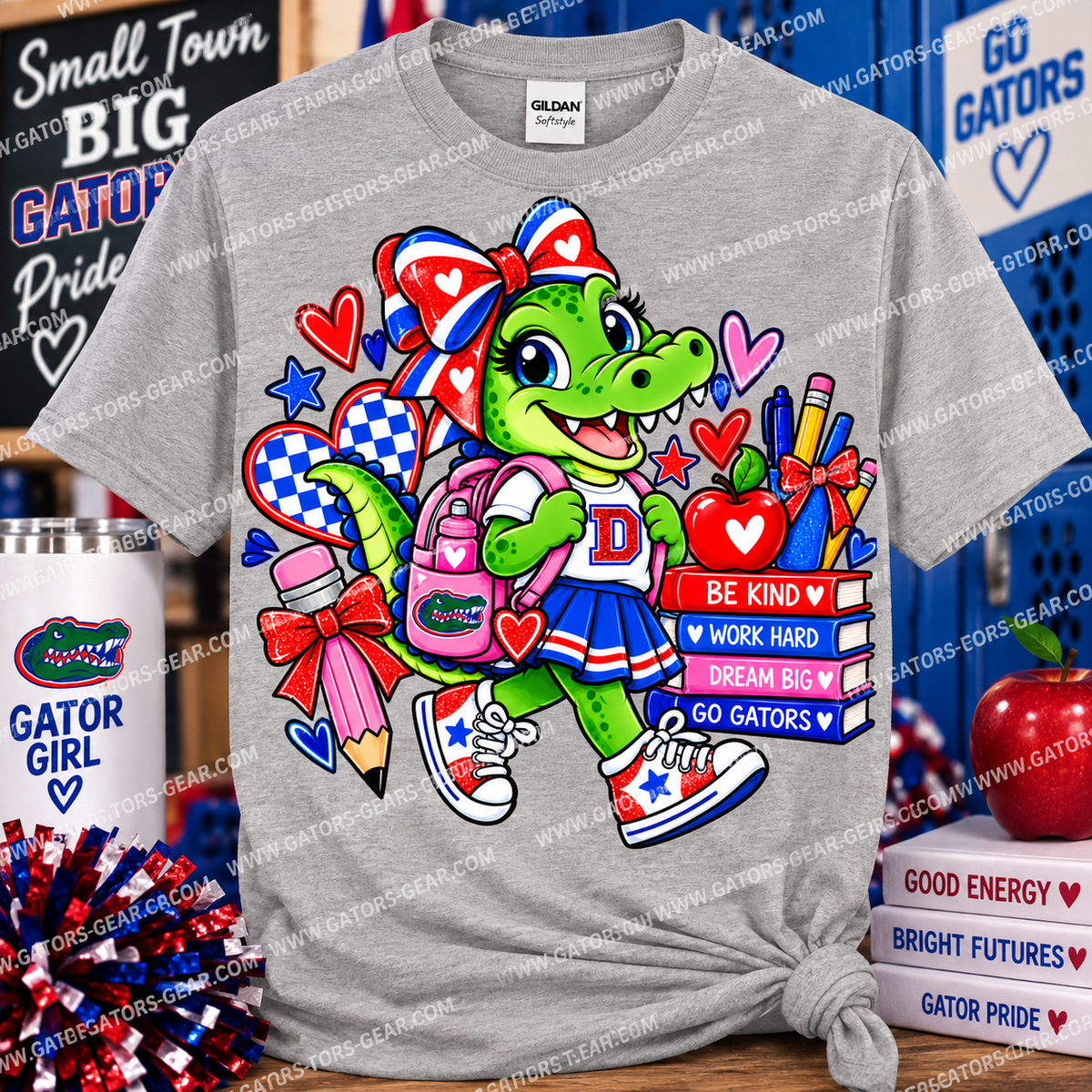 Girl Gator with Backpack and Books School Shirt