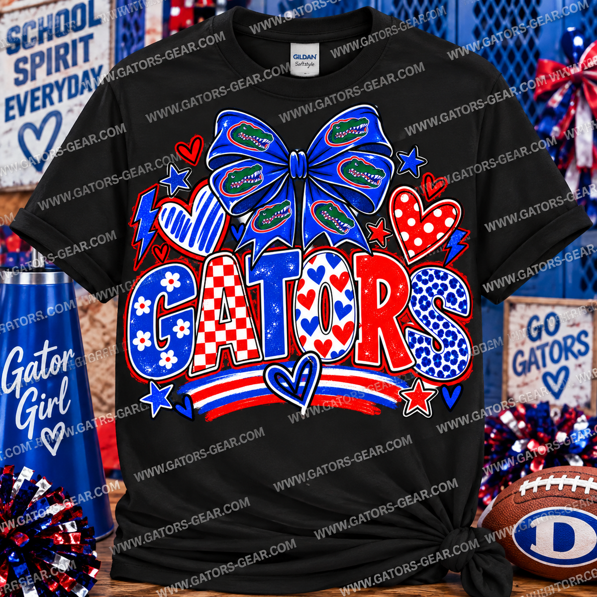 Cute GATORS Text with Bow Hearts Flowers Cheetah Print