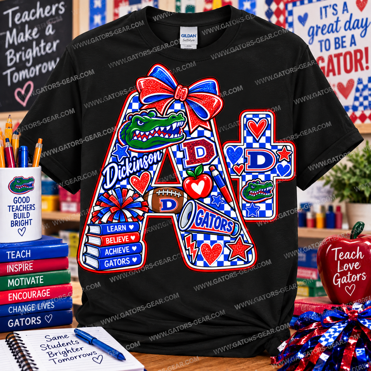 A+ Gator and School Themed Text Teacher Staff School Shirt