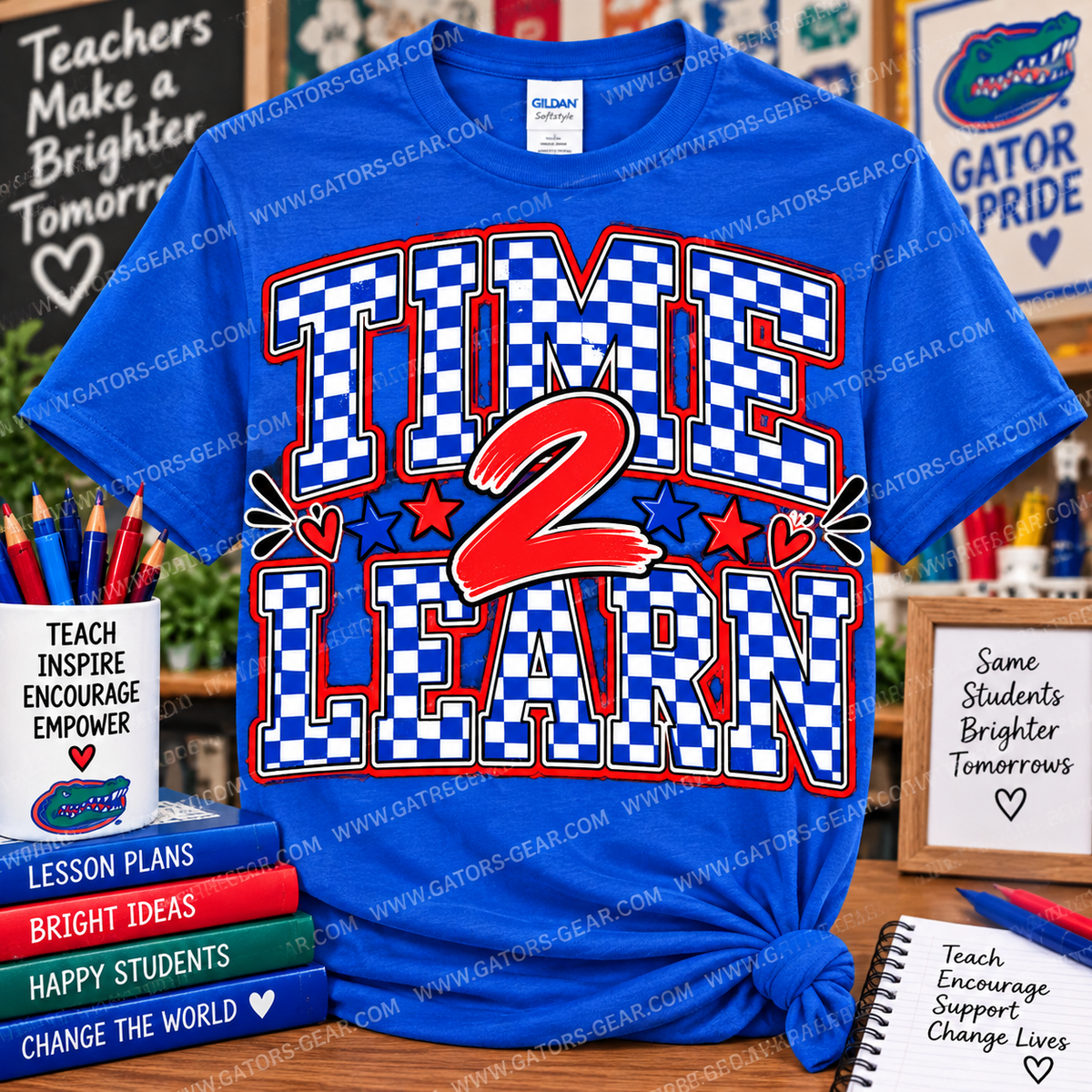 Time 2 Learn Checkered Themed Teacher Staff School Shirt